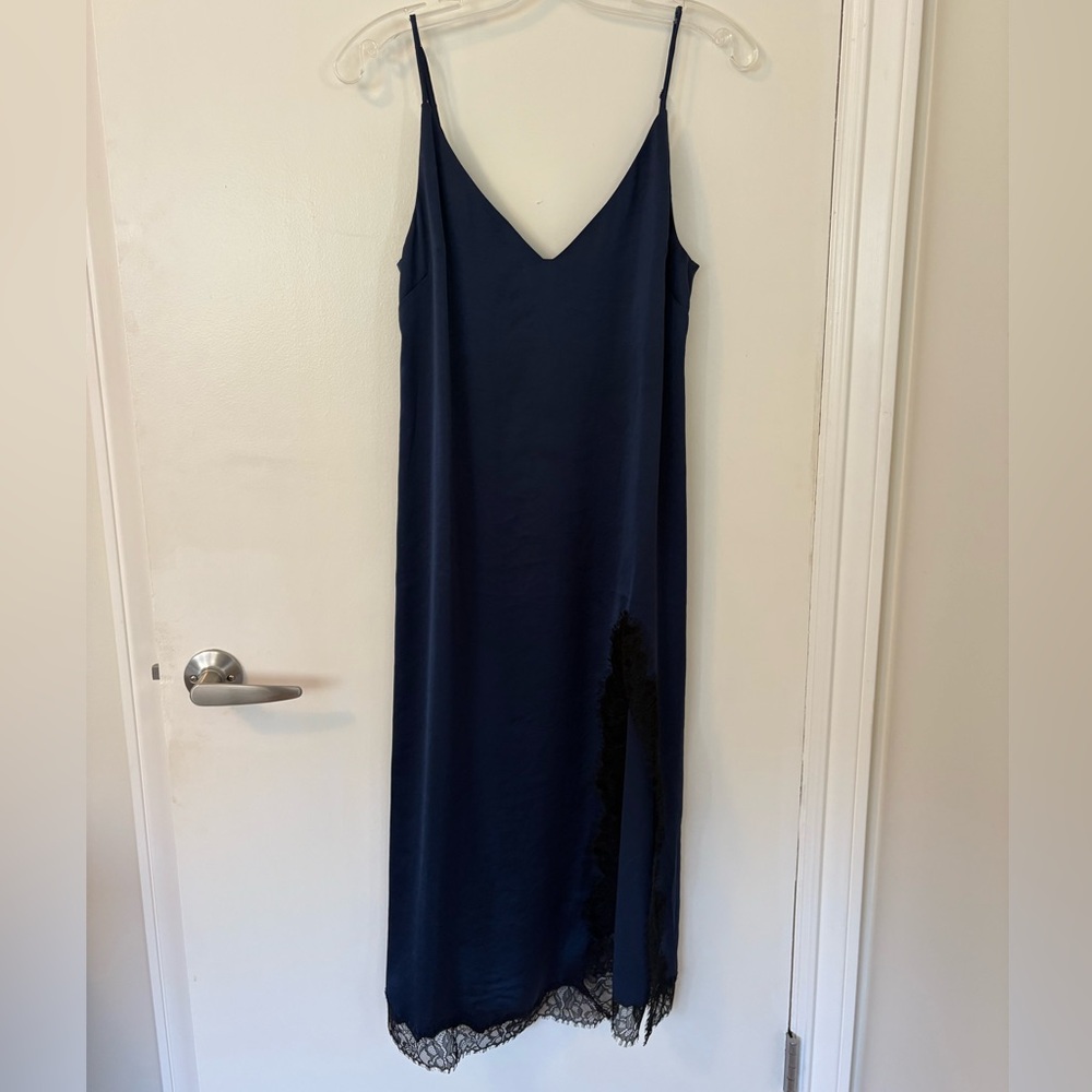 Aritzia Wilfred Navy Satin with Lace Slip Dress